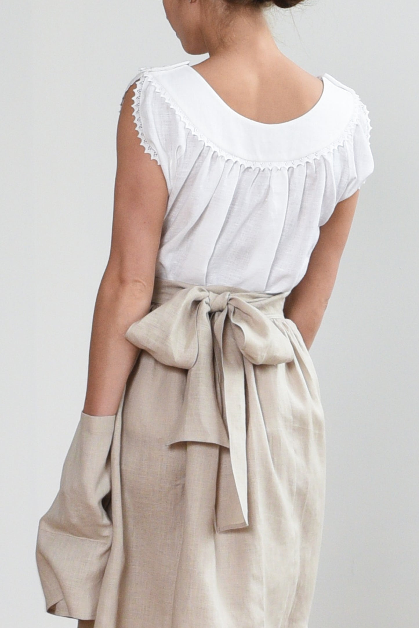 Grethel Tie-Wrap Skirt with Pockets in Natural linen