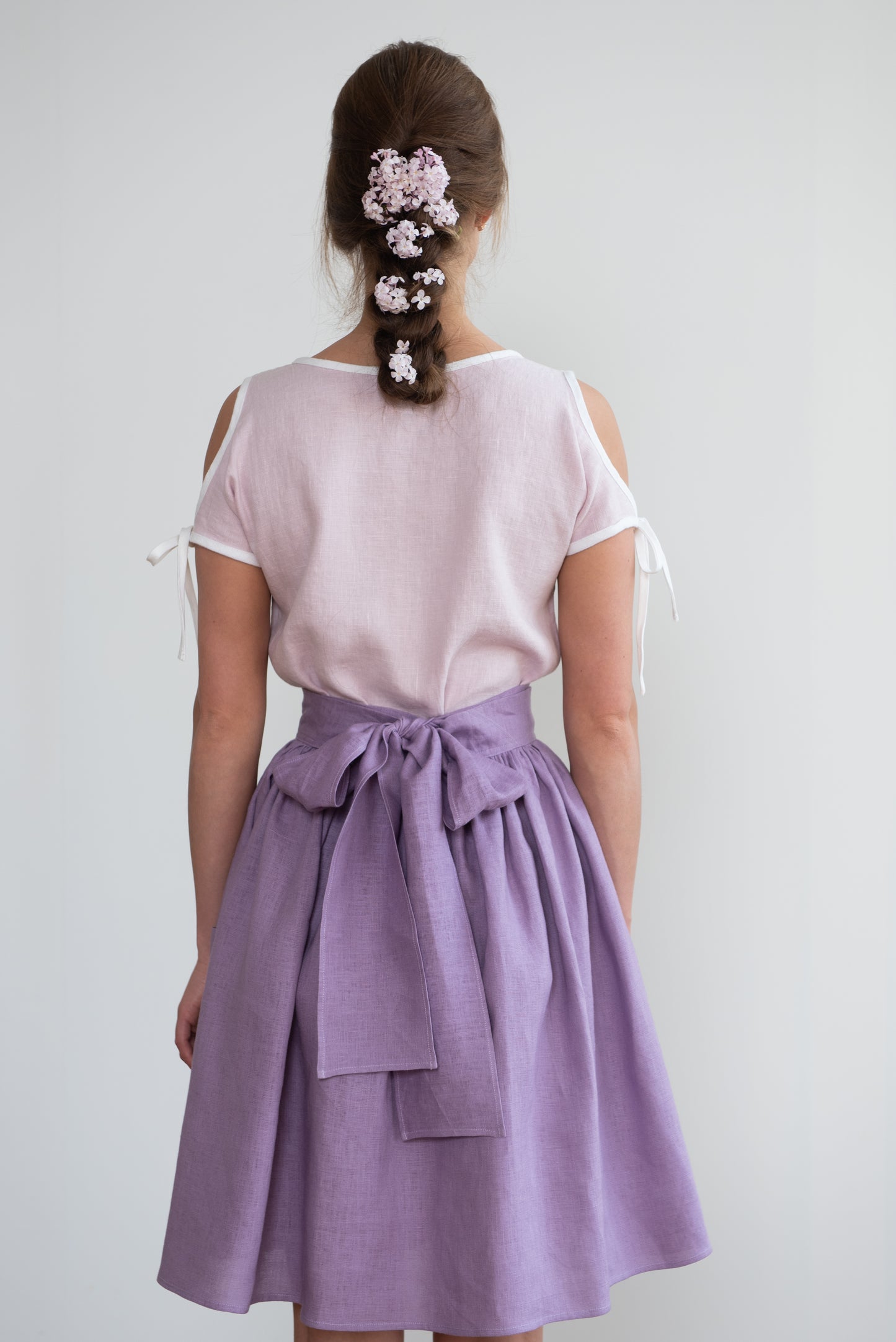 Grethel Tie-Wrap Linen Skirt with Pockets in lilac/violet