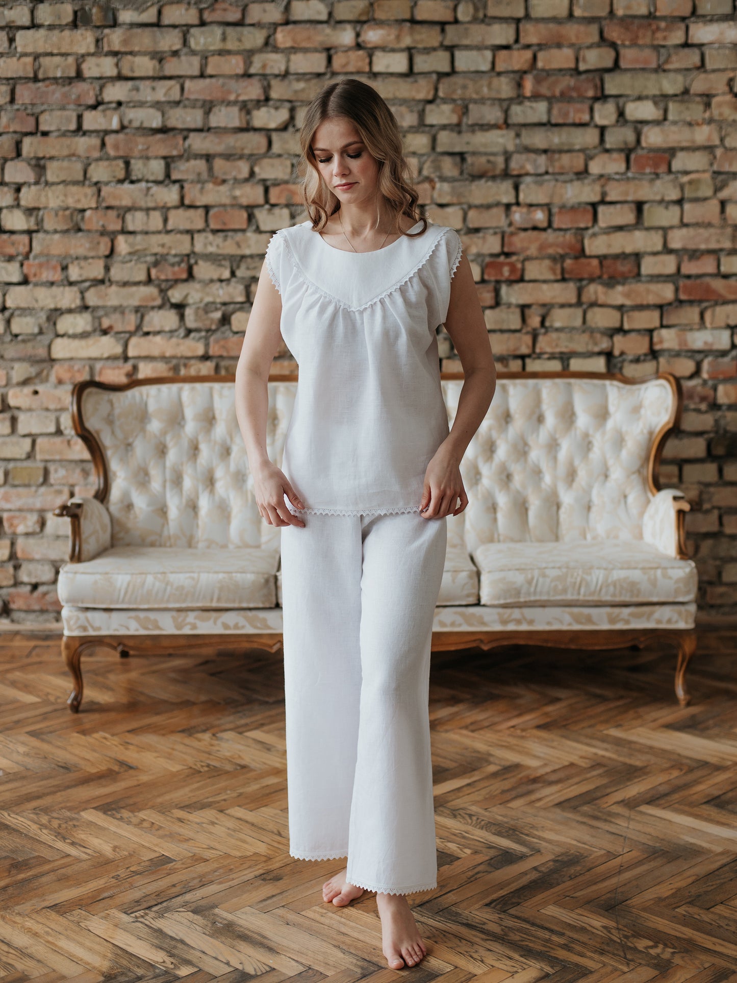 Margery Loungewear Set in White Linen
