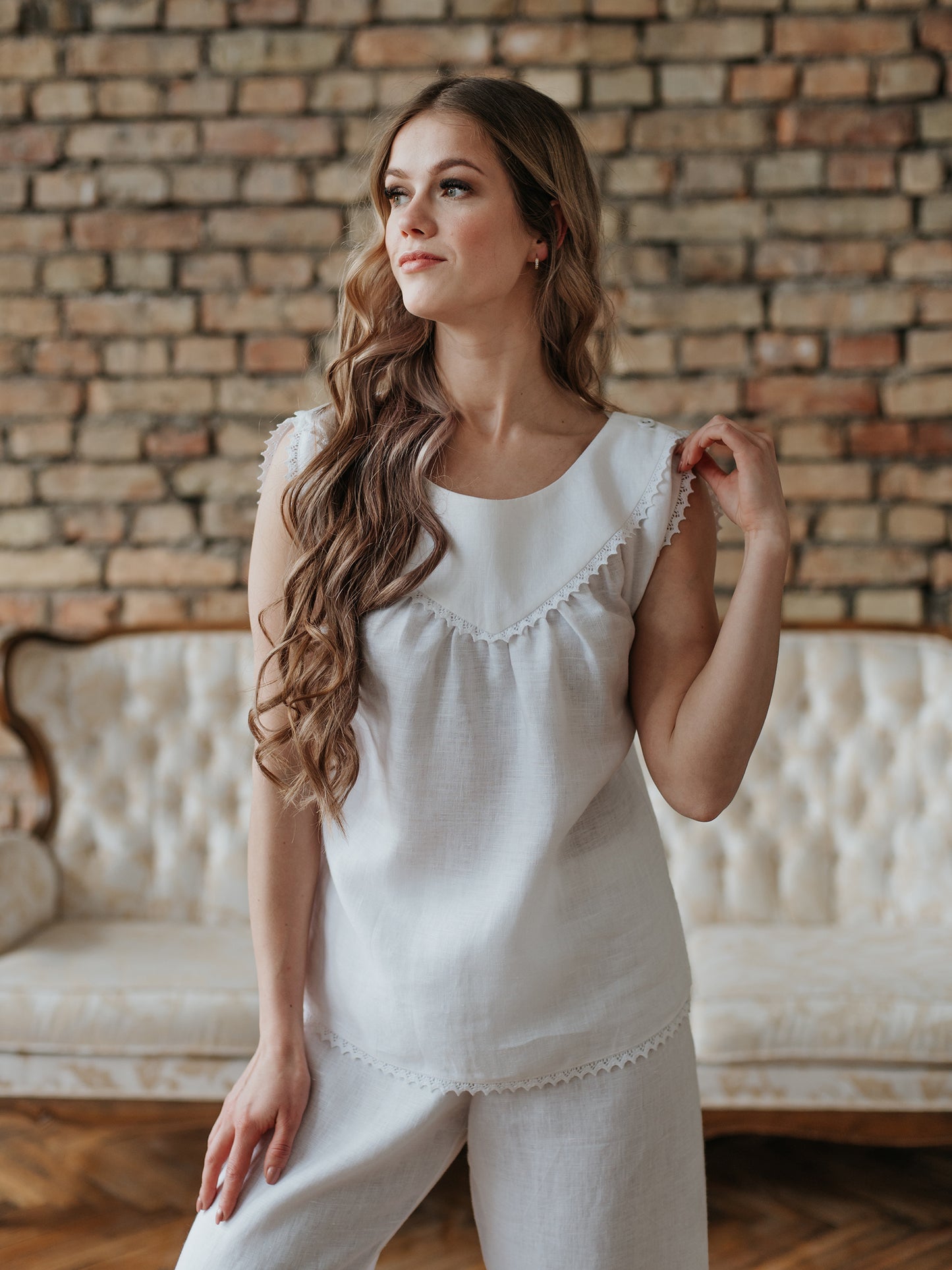 Margery Loungewear Set in White Linen