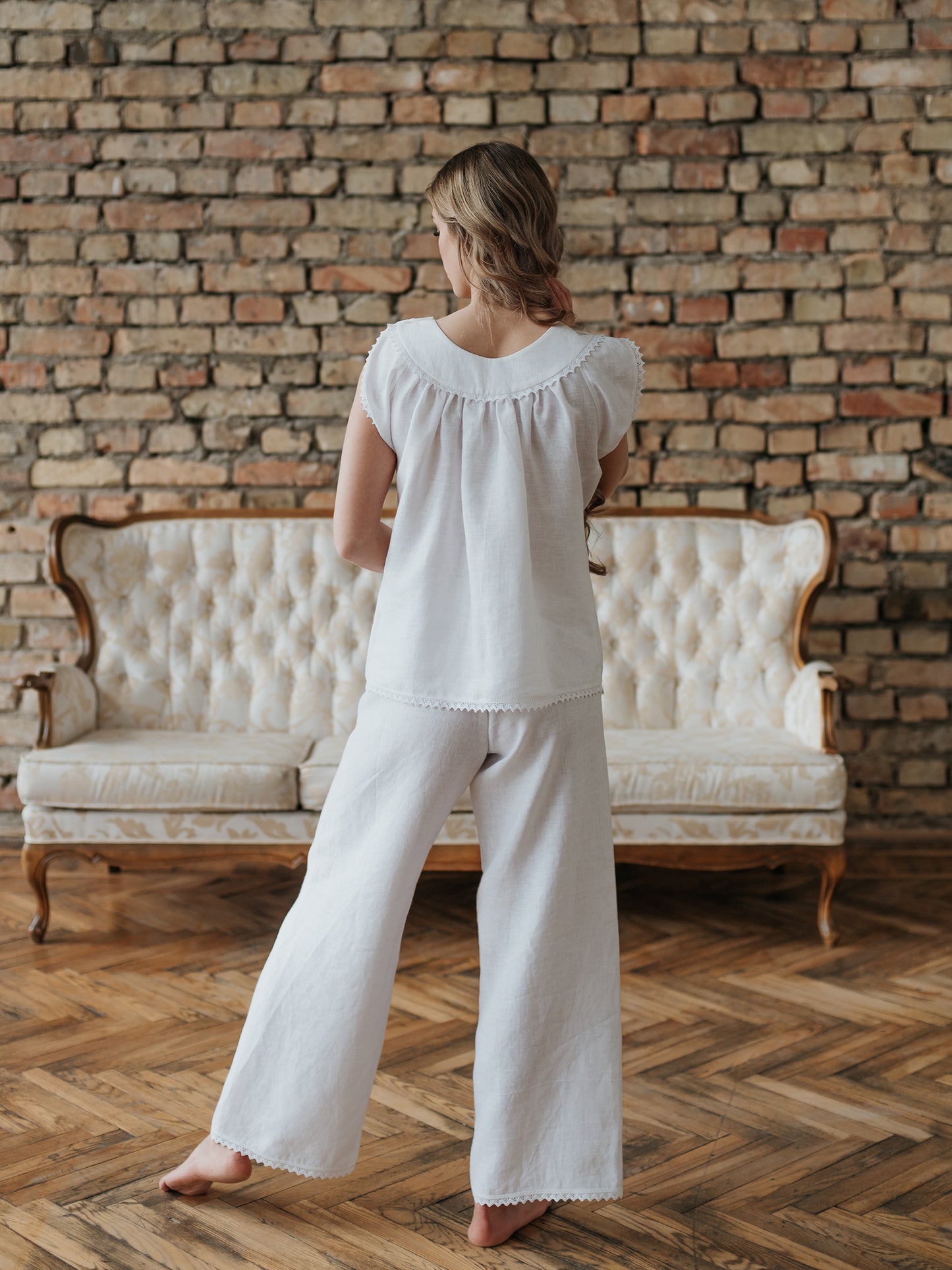 Margery Loungewear Set in White Linen