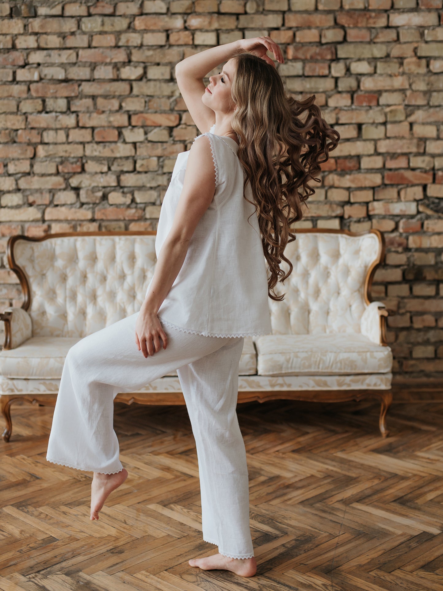 Margery Loungewear Set in White Linen