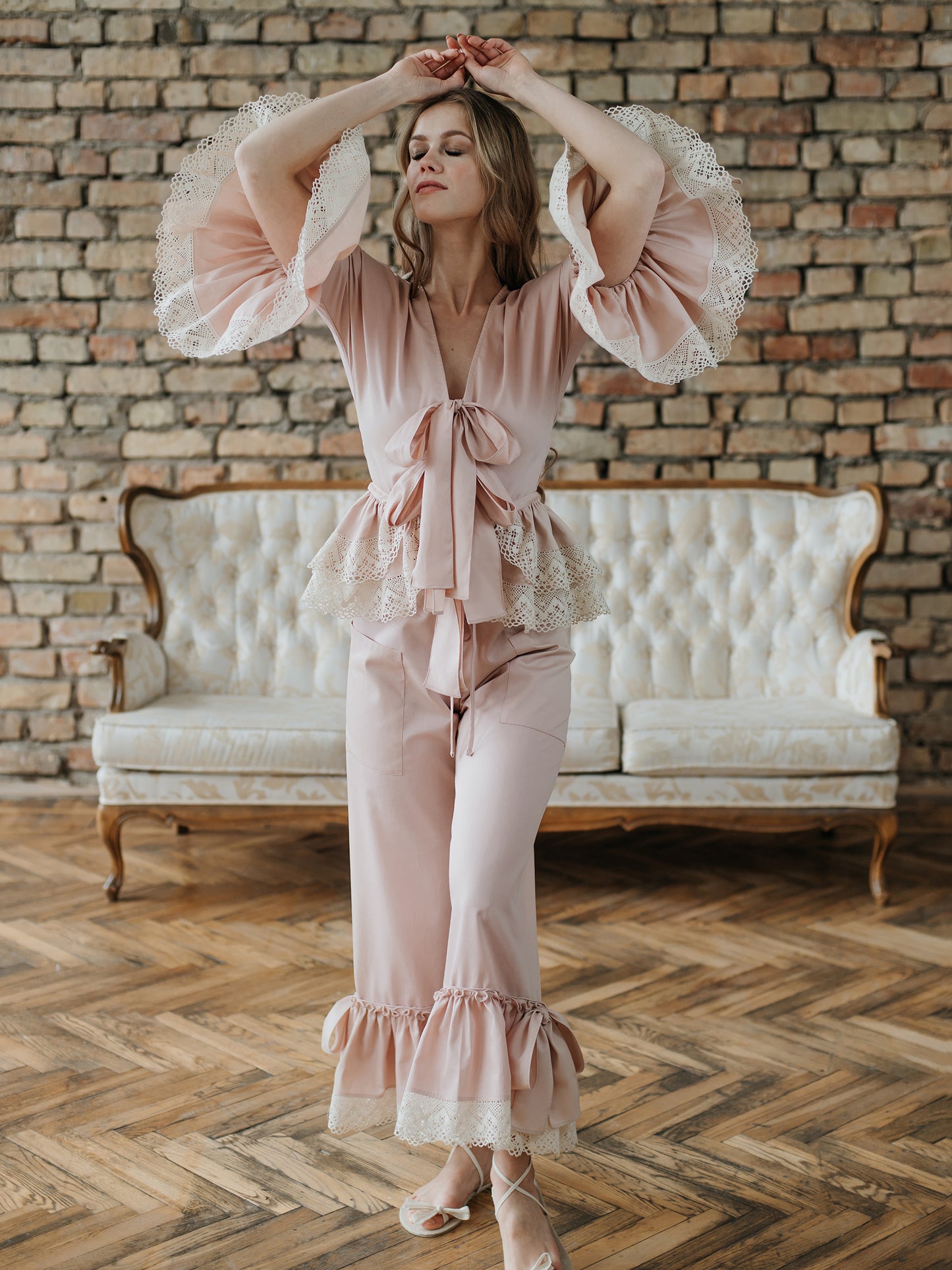 Rococo Nights Loungewear Set in Pink Cotton