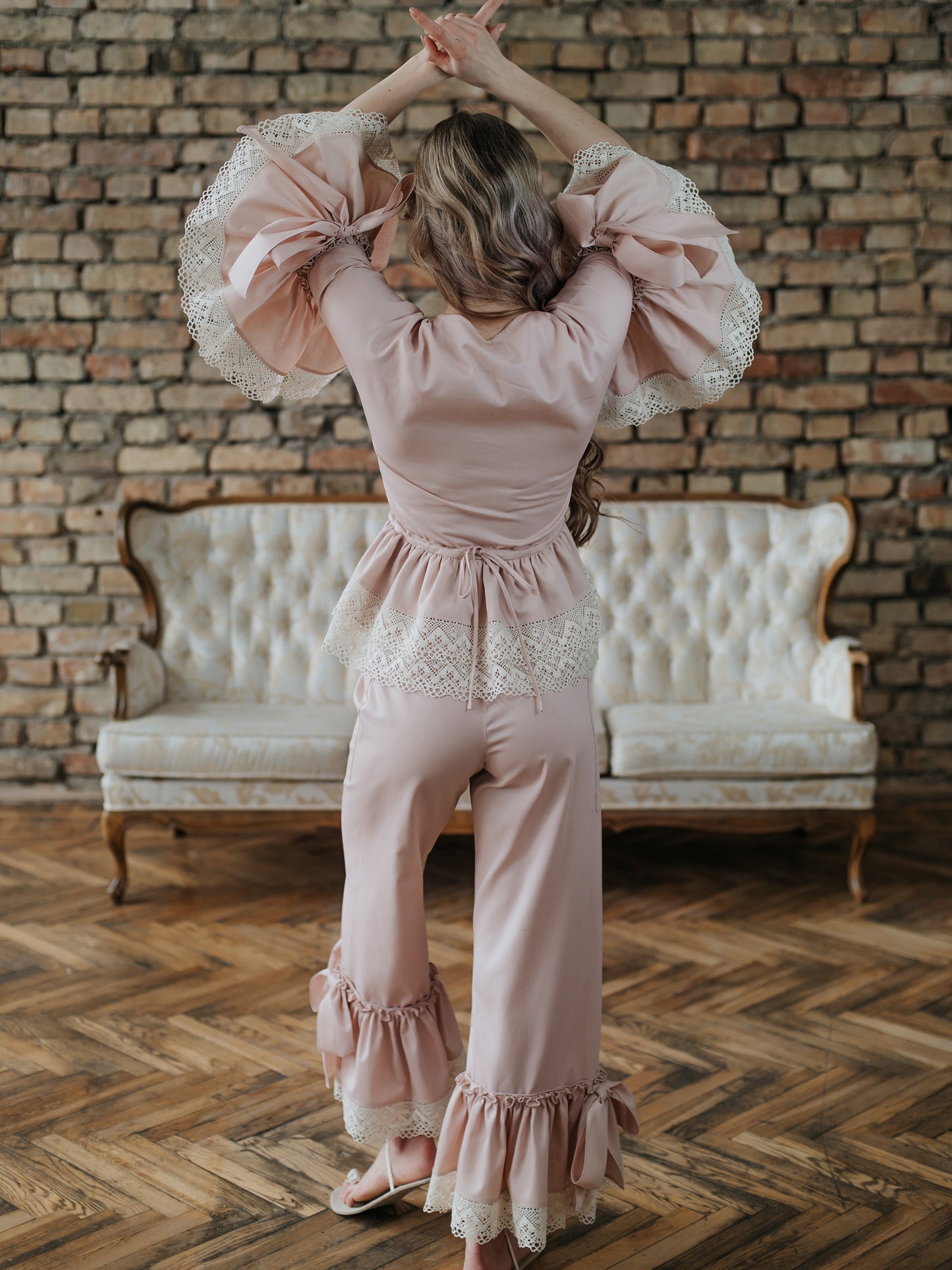 Rococo Nights Loungewear Set in Pink Cotton