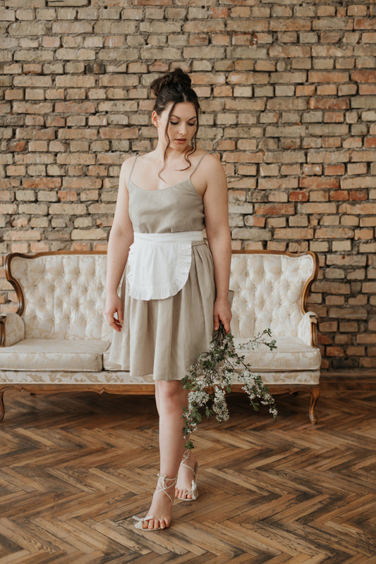 French Maid White Cotton Apron with Ruffles