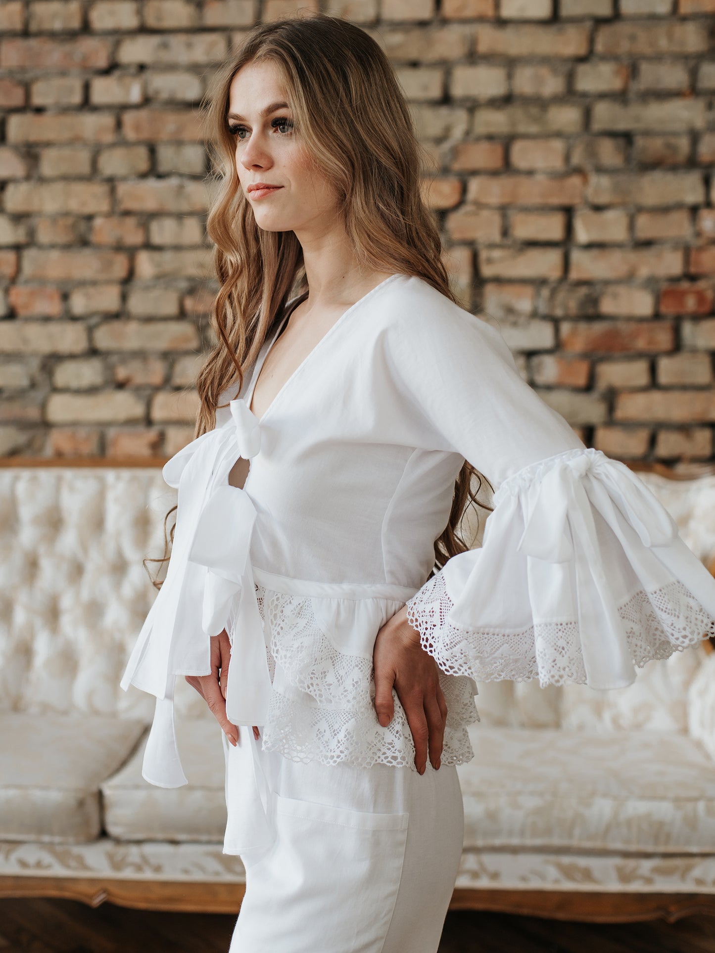 Rococo Nights - Rococo Inspired Loungewear Set in White Cotton