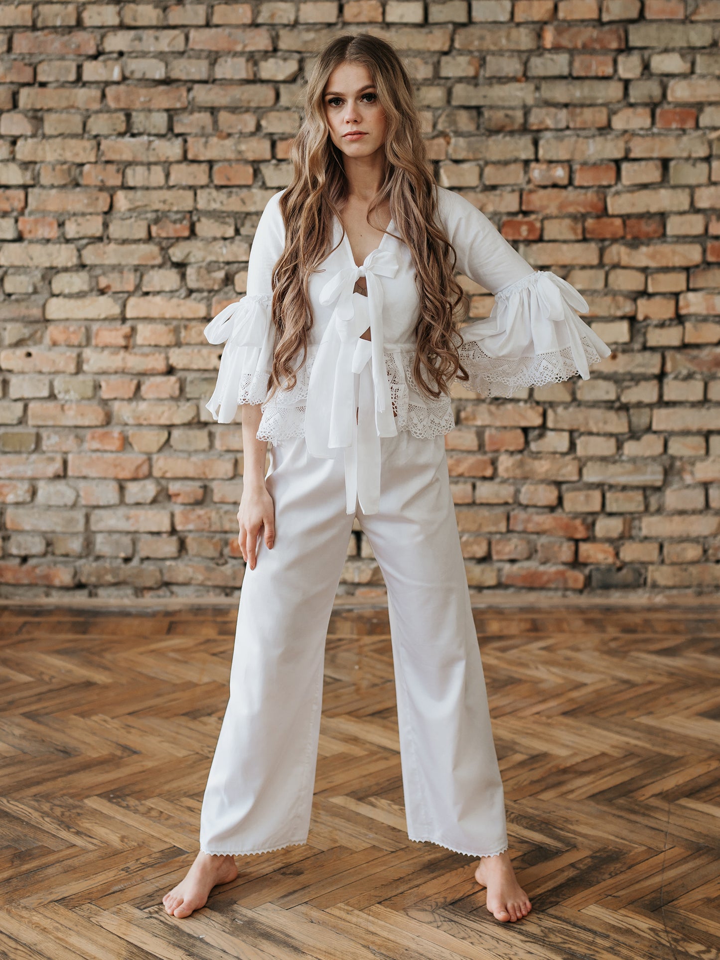 Rococo Nights - Rococo Inspired Loungewear Set in White Cotton