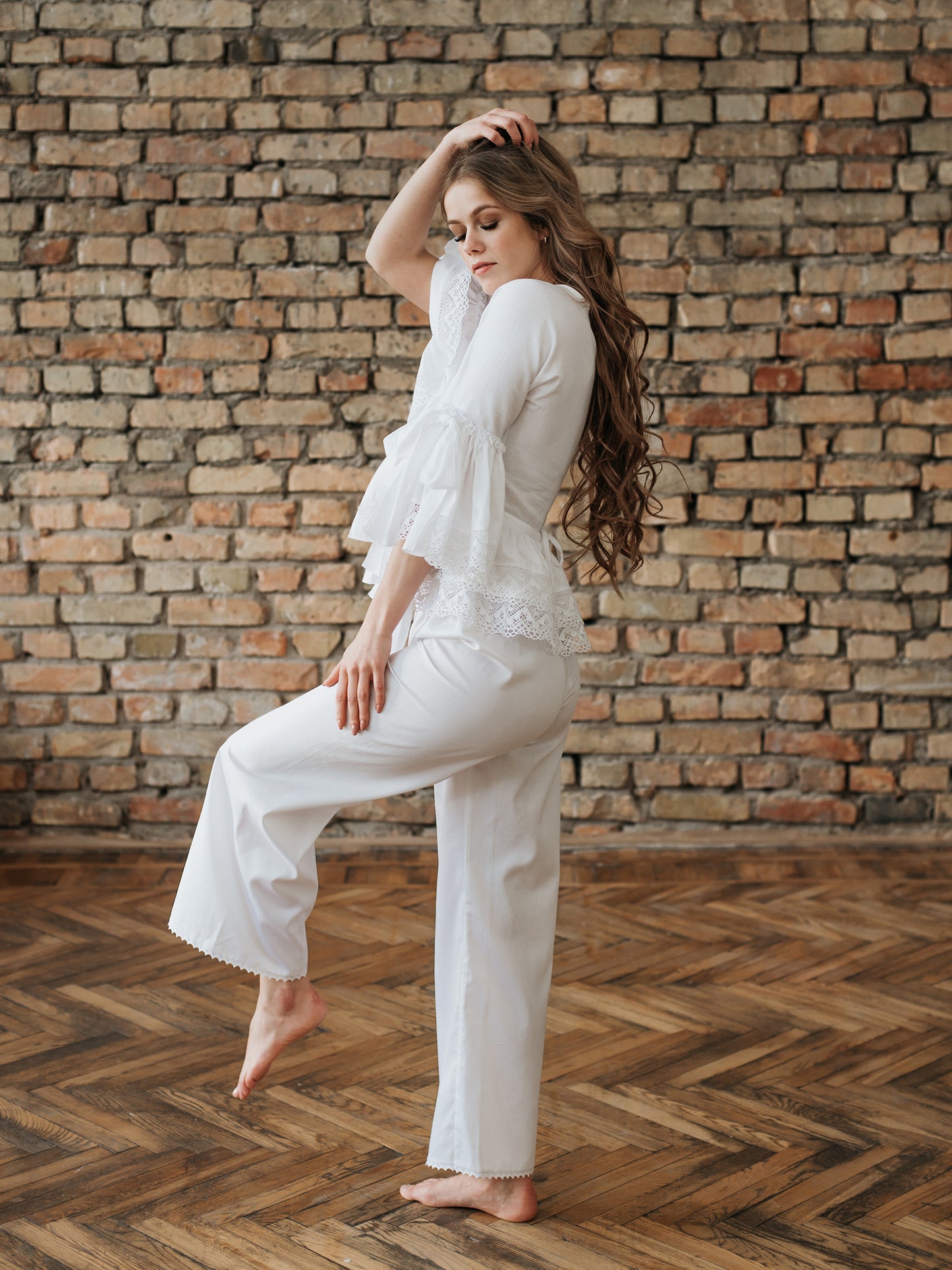 Rococo Nights - Rococo Inspired Loungewear Set in White Cotton