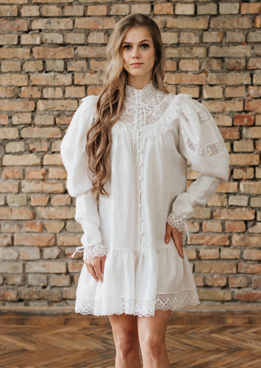 Edwardian linen mini dress