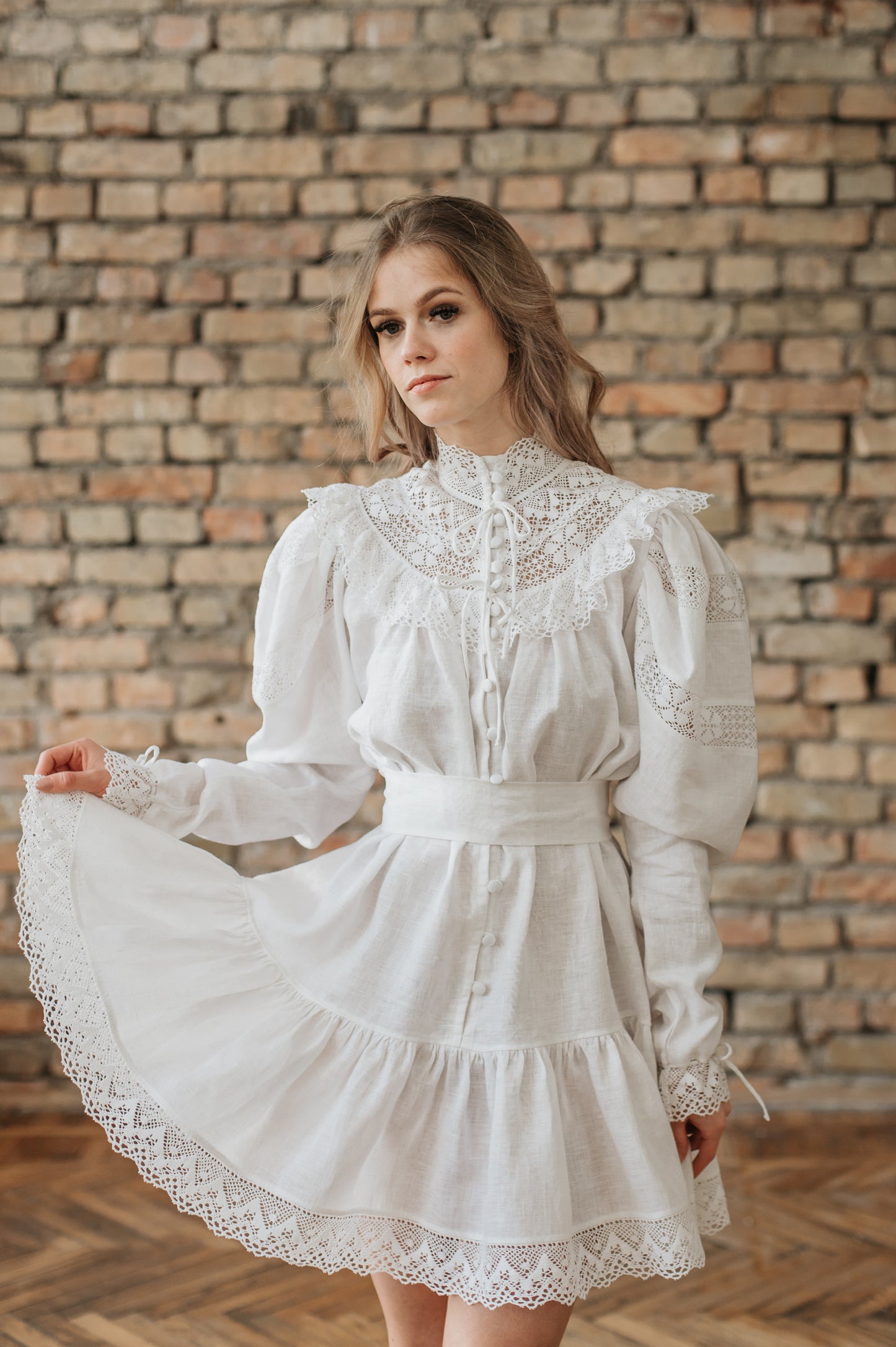 Edwardian linen mini dress