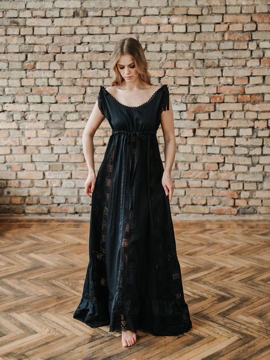 Delicate Beauty - Victorian Inspired Night Gown in Black Cotton