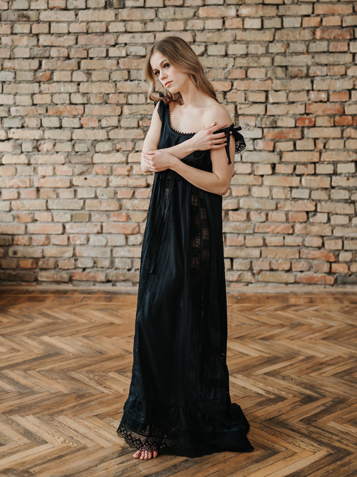 Delicate Beauty - Victorian Inspired Night Gown in Black Cotton