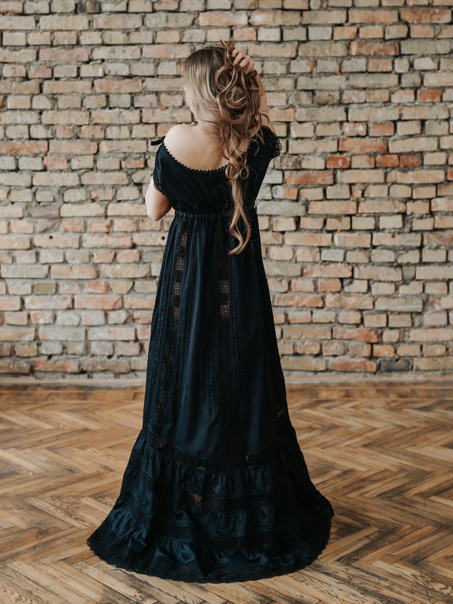 Delicate Beauty - Victorian Inspired Night Gown in Black Cotton