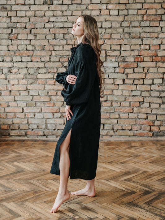 Piebalga Gown in Black Linen