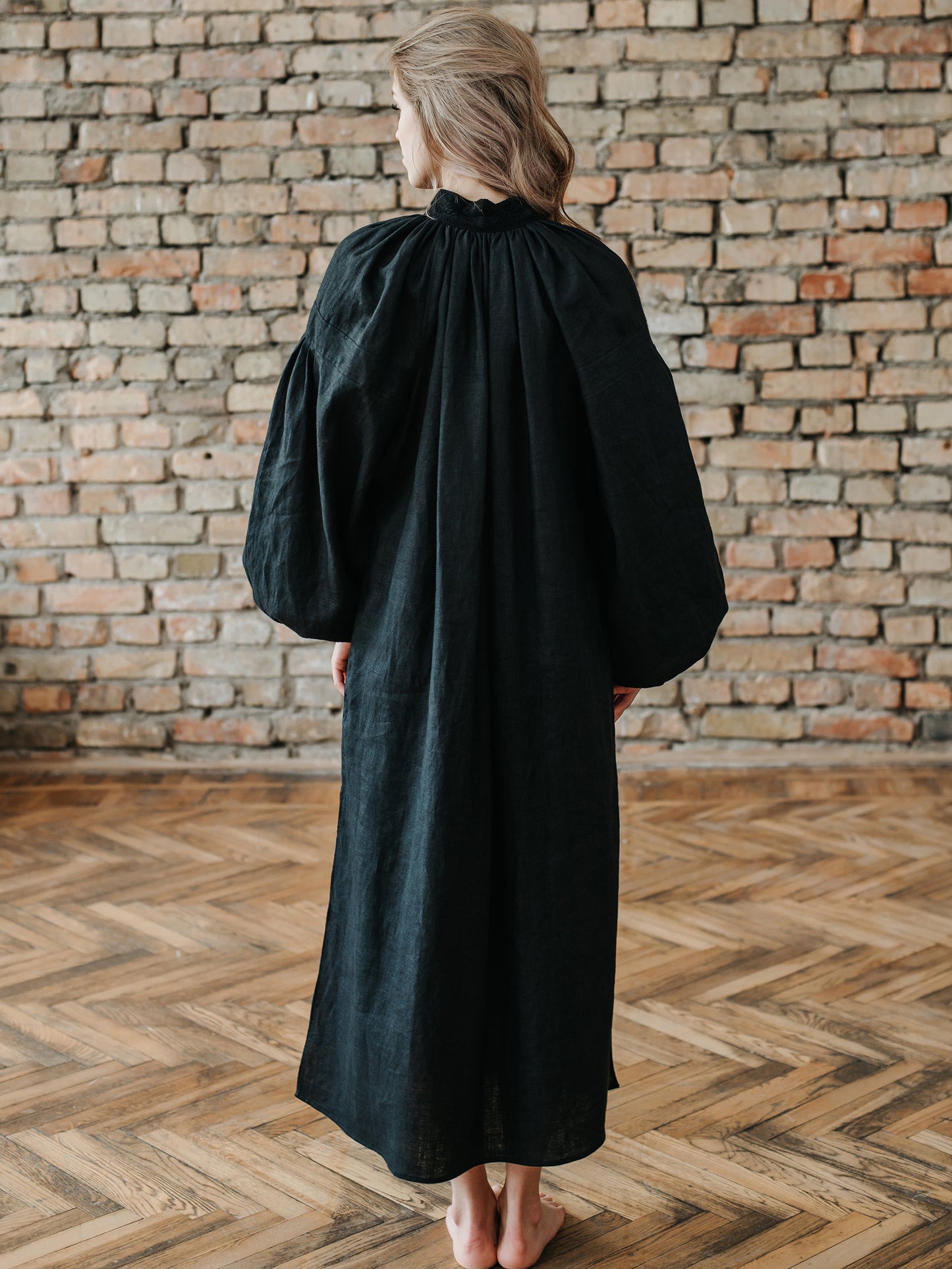 Piebalga Gown in Black Linen