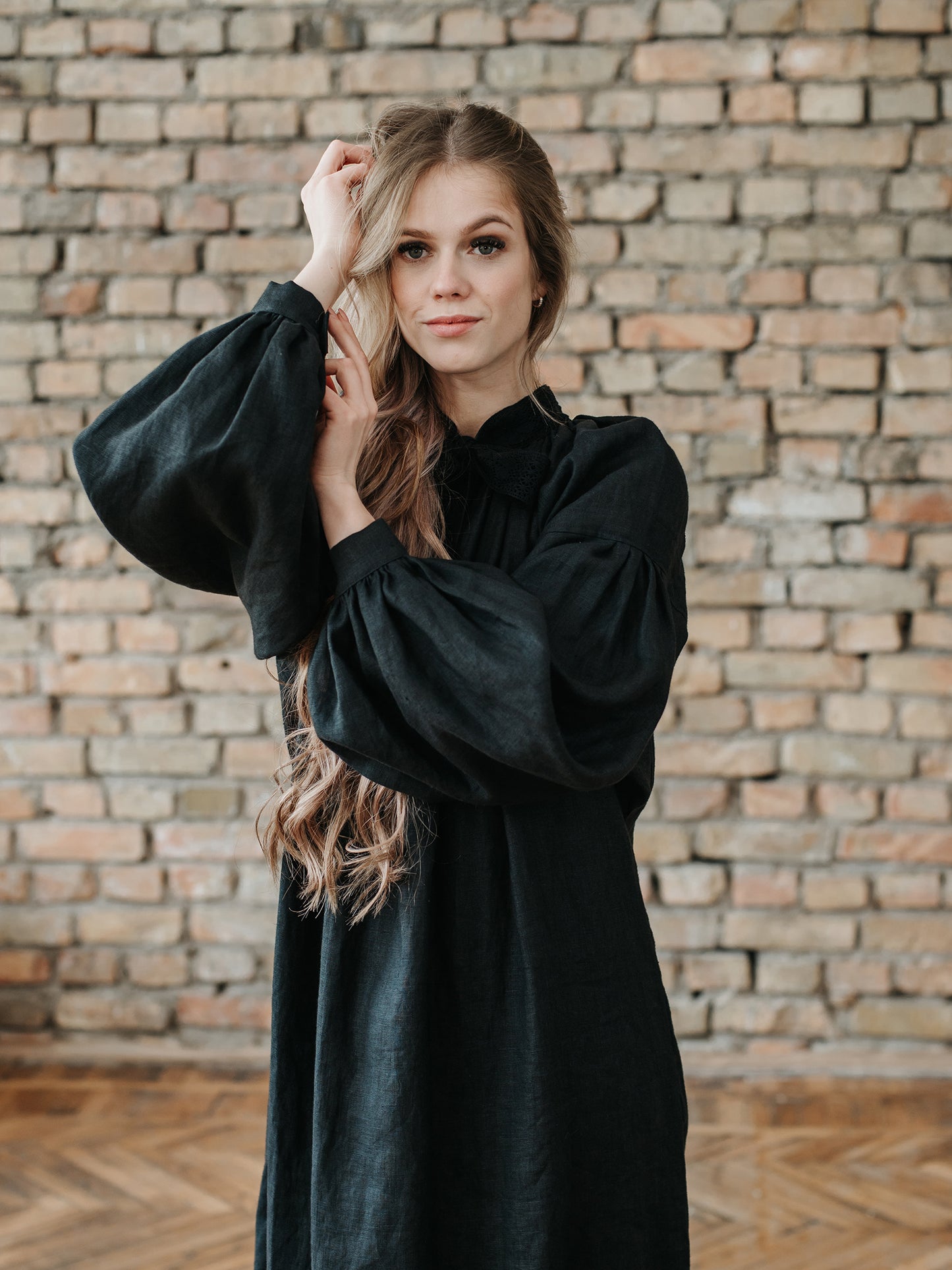 Piebalga Gown in Black Linen