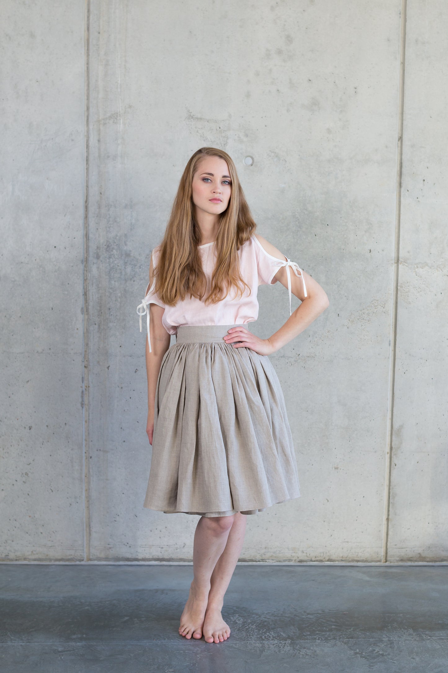 Alice in Wonderland Full Circle Wrap Skirt in Grey Linen