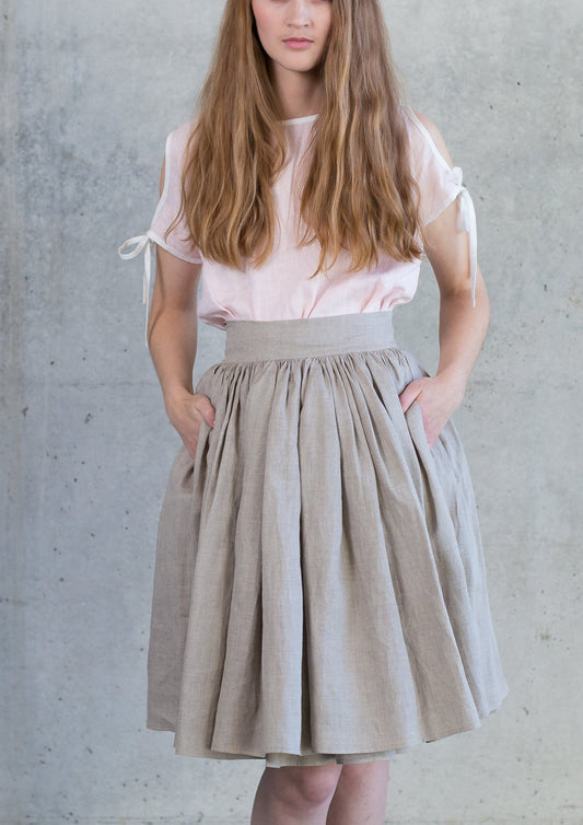 Alice in Wonderland Full Circle Wrap Skirt in Grey Linen