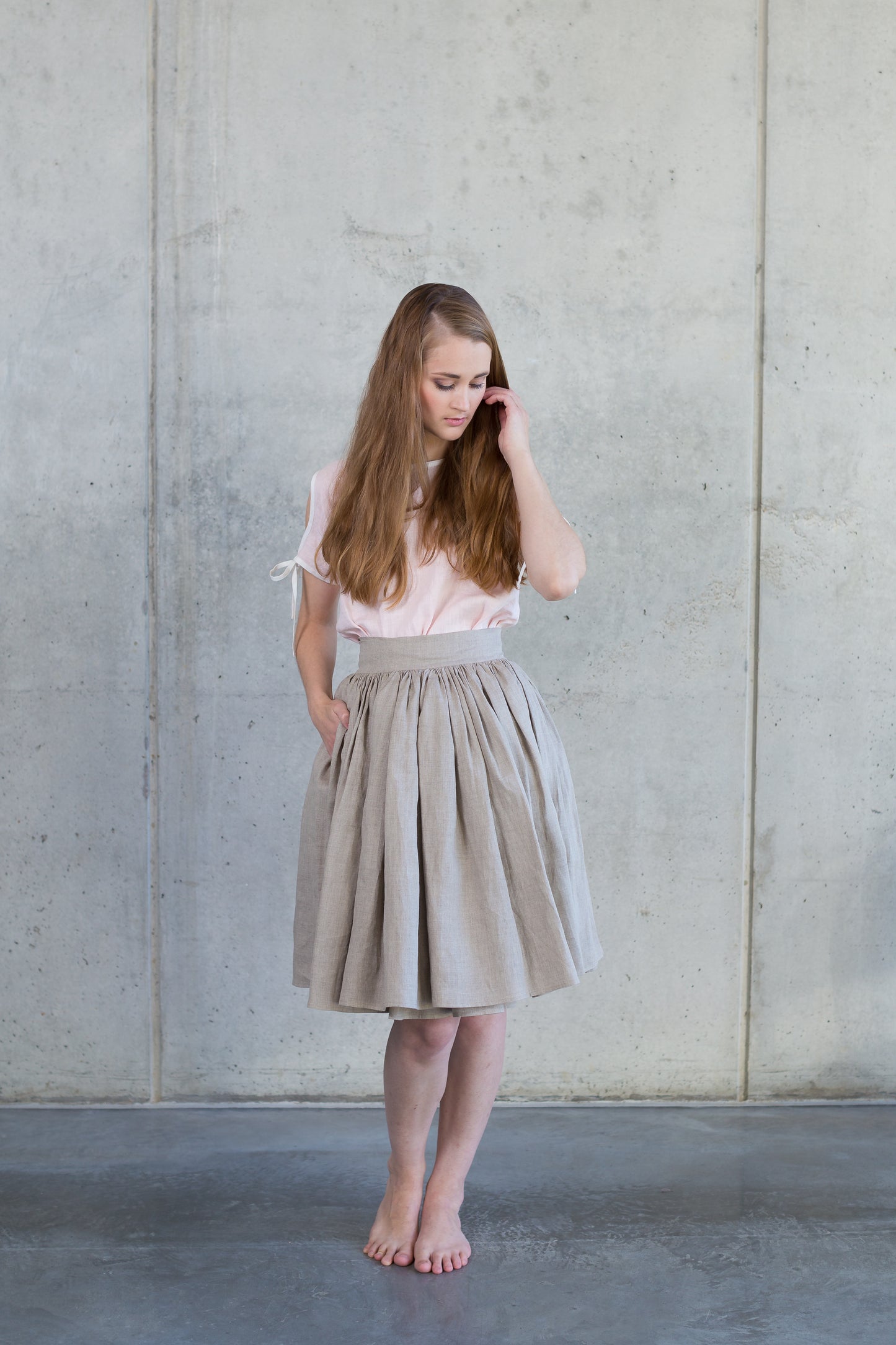 Alice in Wonderland Full Circle Wrap Skirt in Grey Linen