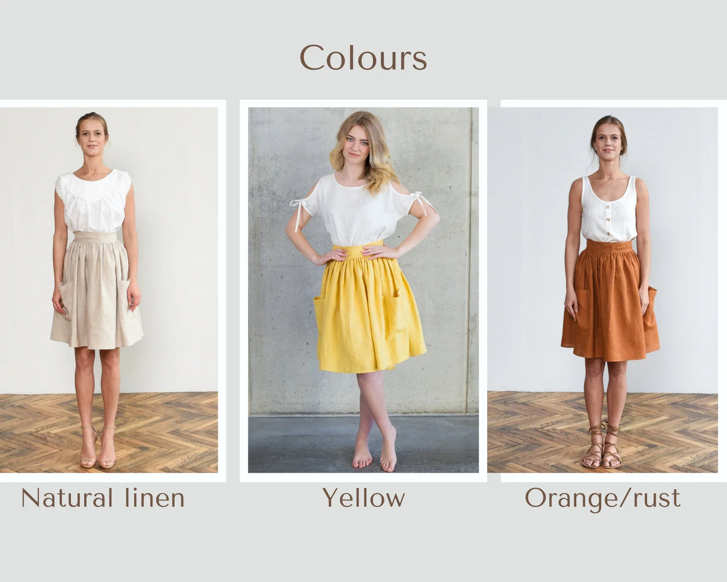 Grethel Tie-Wrap Skirt with Pockets in Natural linen