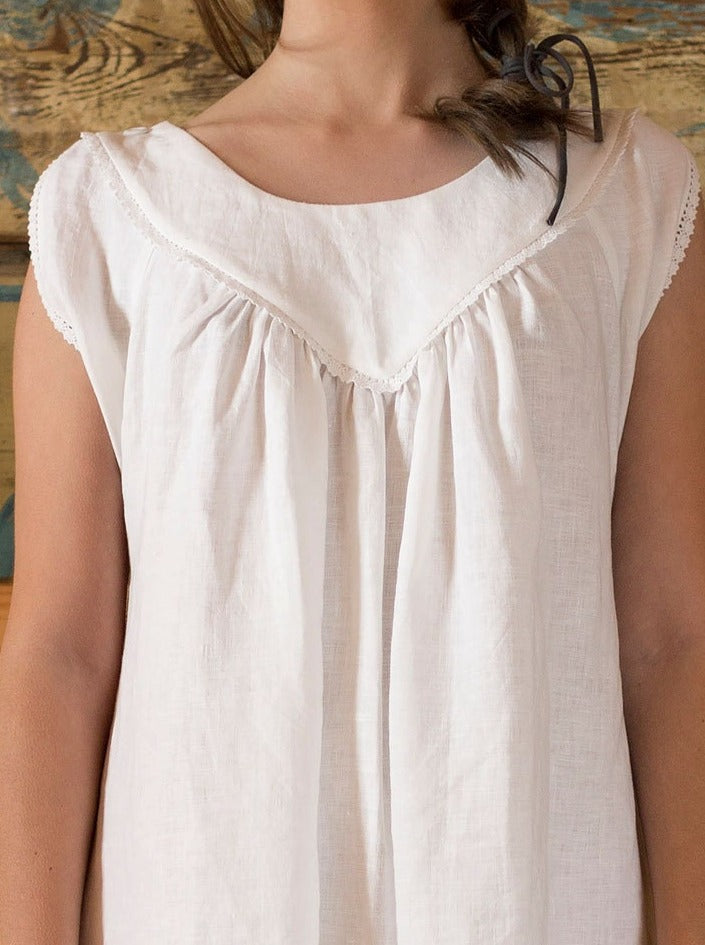 Latvian Gown - Vintage Inspired Night Dress in White Linen