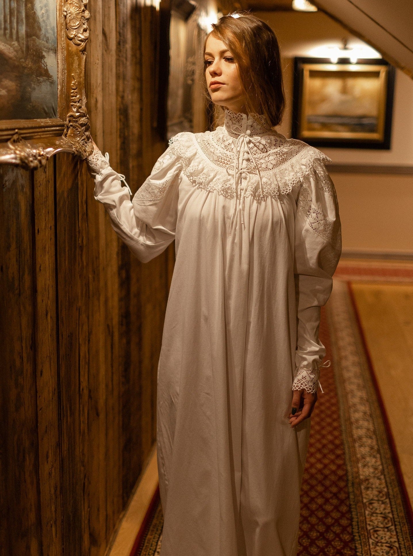 Edwardian Winter - Vintage Inspired Gown in White Cotton