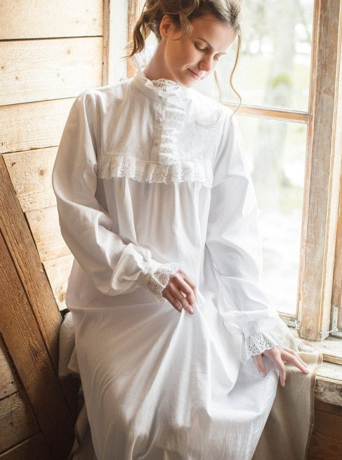 Victorian Inspired Nightgown in White Organic Cotton