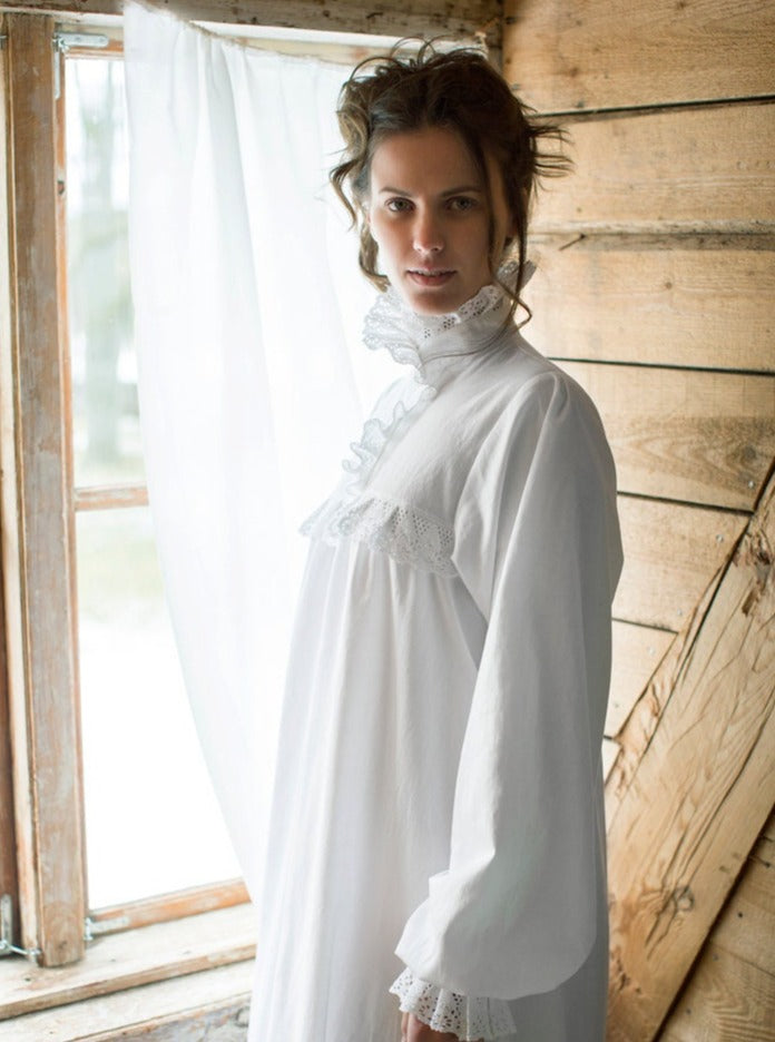 Victorian Inspired Nightgown in White Organic Cotton