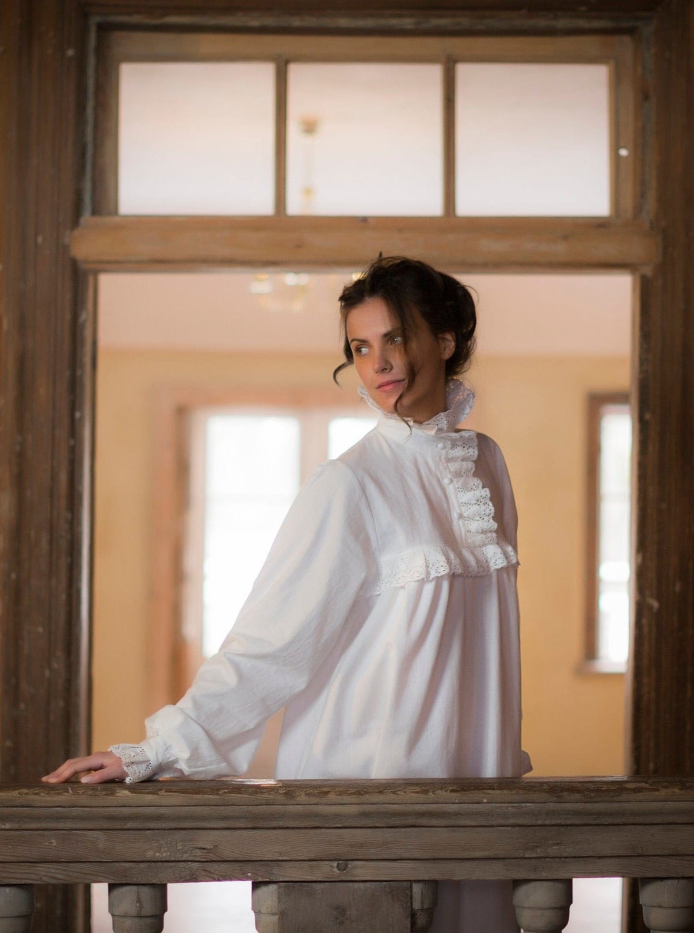 Victorian Winter Maxi Nightgown in White Cotton Madde Vintage Timeless Pieces Curated for You Victorian Winter Maxi Nightgown in White Cotton Madde Vintage Timeless Pieces Curated for You