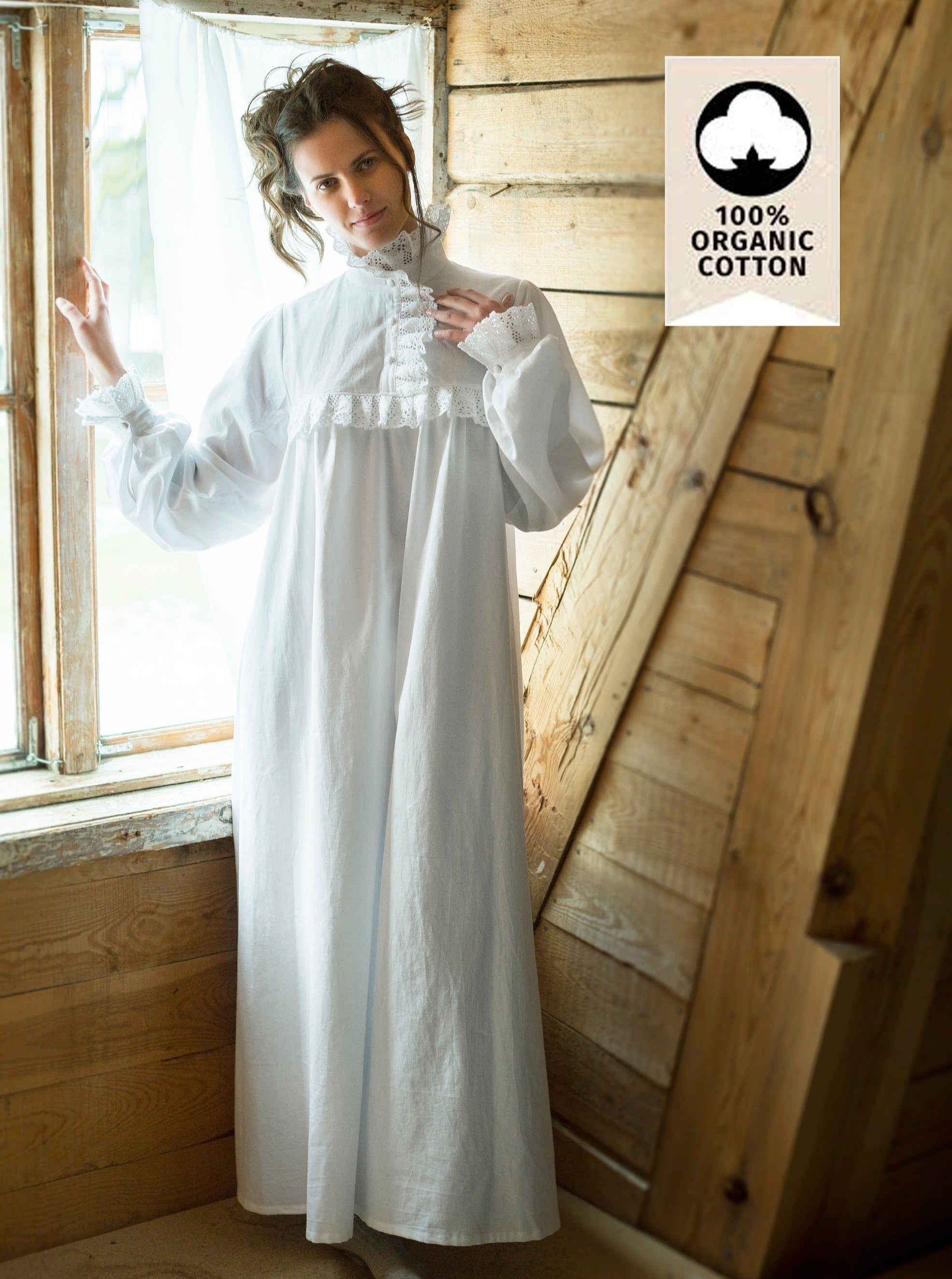 Victorian Inspired Nightgown in White Organic Cotton Madde Vintage Timeless Pieces Curated for You Victorian Inspired Nightgown in White Organic Cotton Madde Vintage Timeless Pieces Curated for You