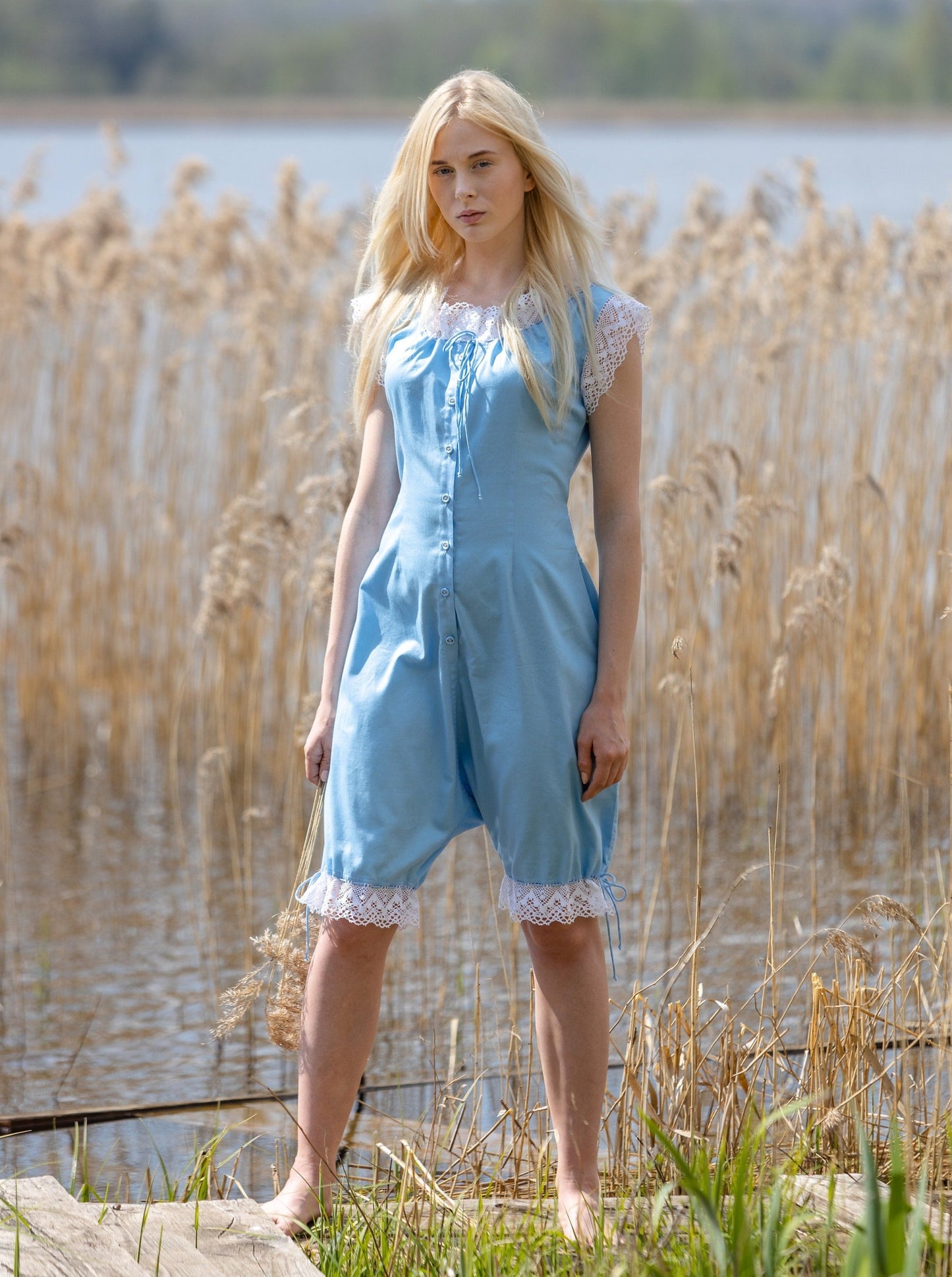 Baroness of the Dawn - Victorian Inspired Onesie in Sky Blue Cotton