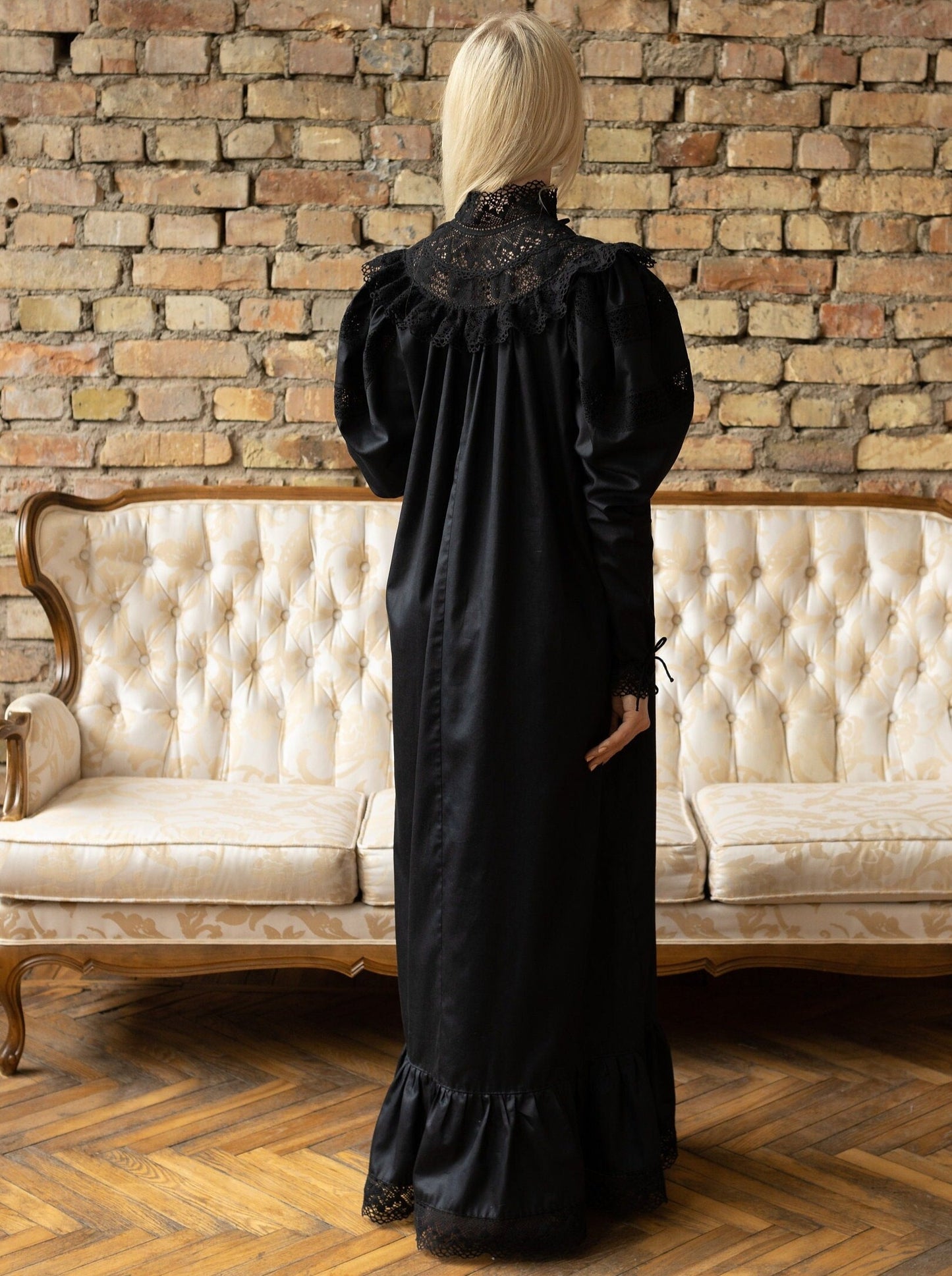 Edwardian Winter - Vintage Inspired Gown in Black Cotton