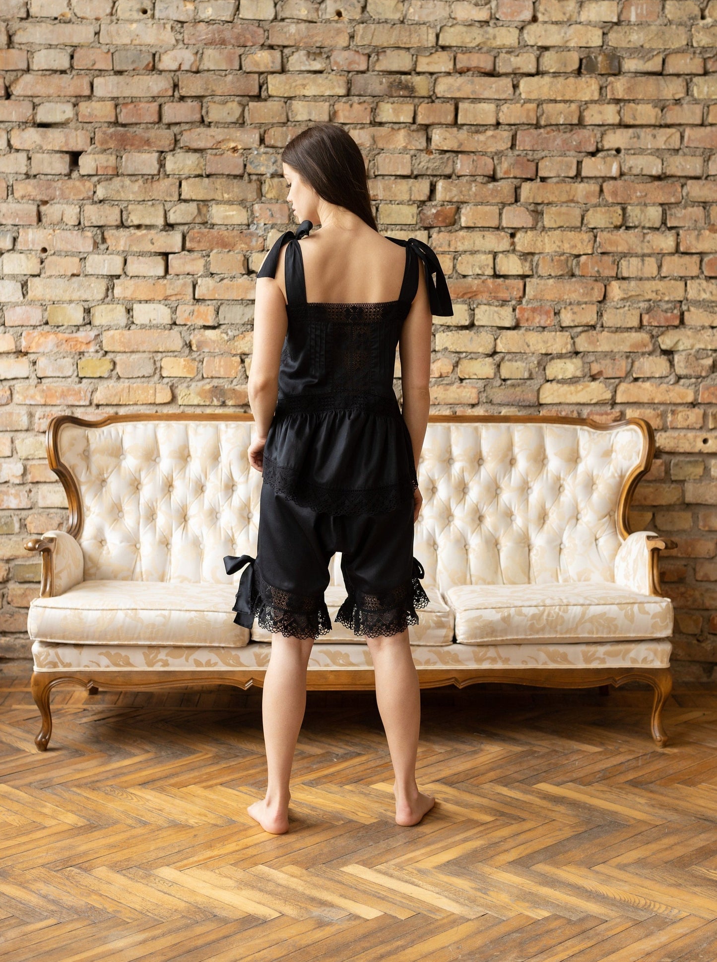 Mademoiselle de France - French Vintage Inspired Underwear Set in Black Cotton