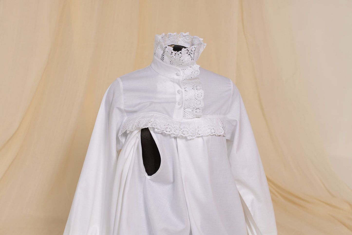 Victorian Winter Nursing Nightgown in White Cotton