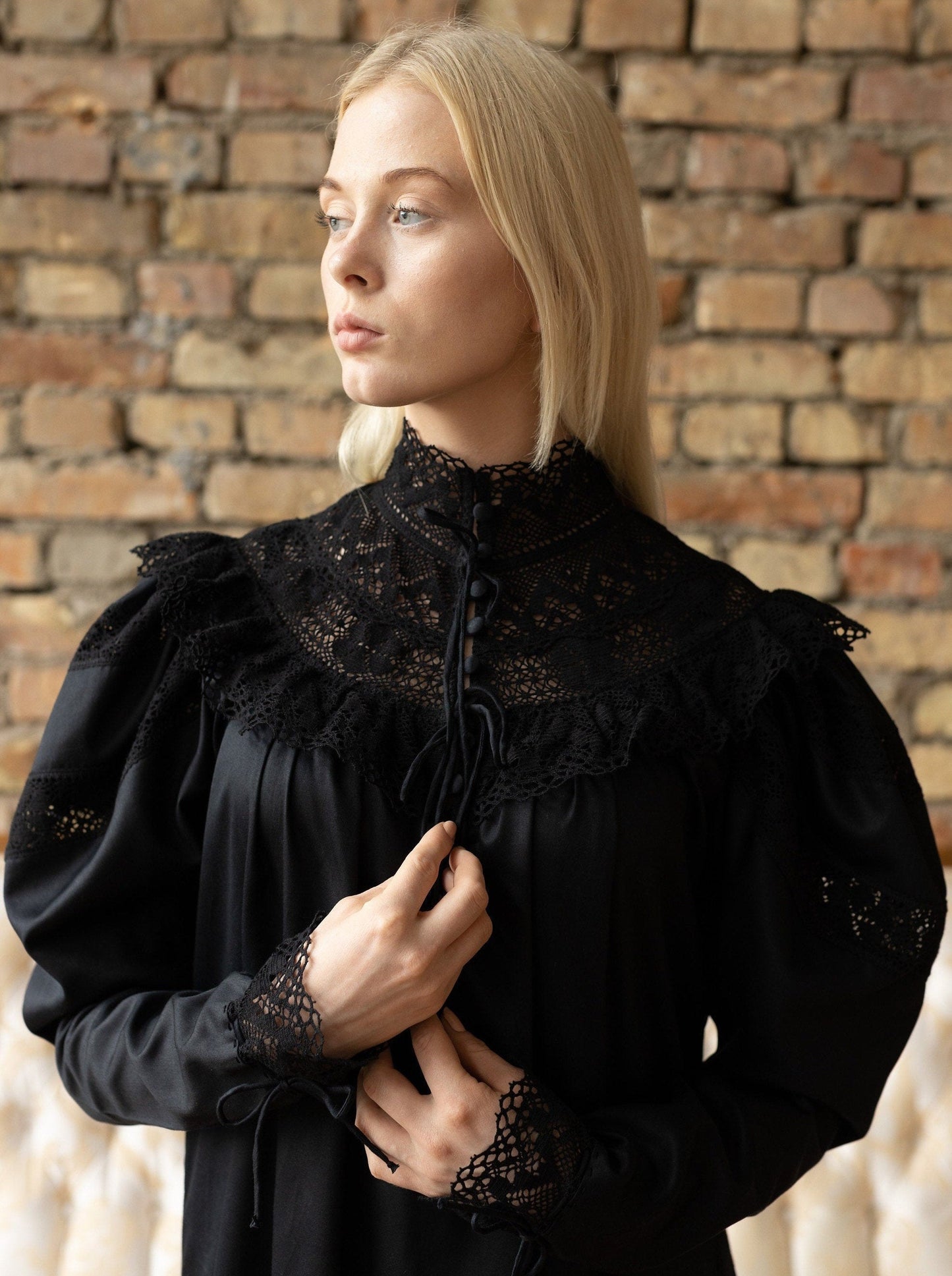 Edwardian Winter - Vintage Inspired Gown in Black Cotton