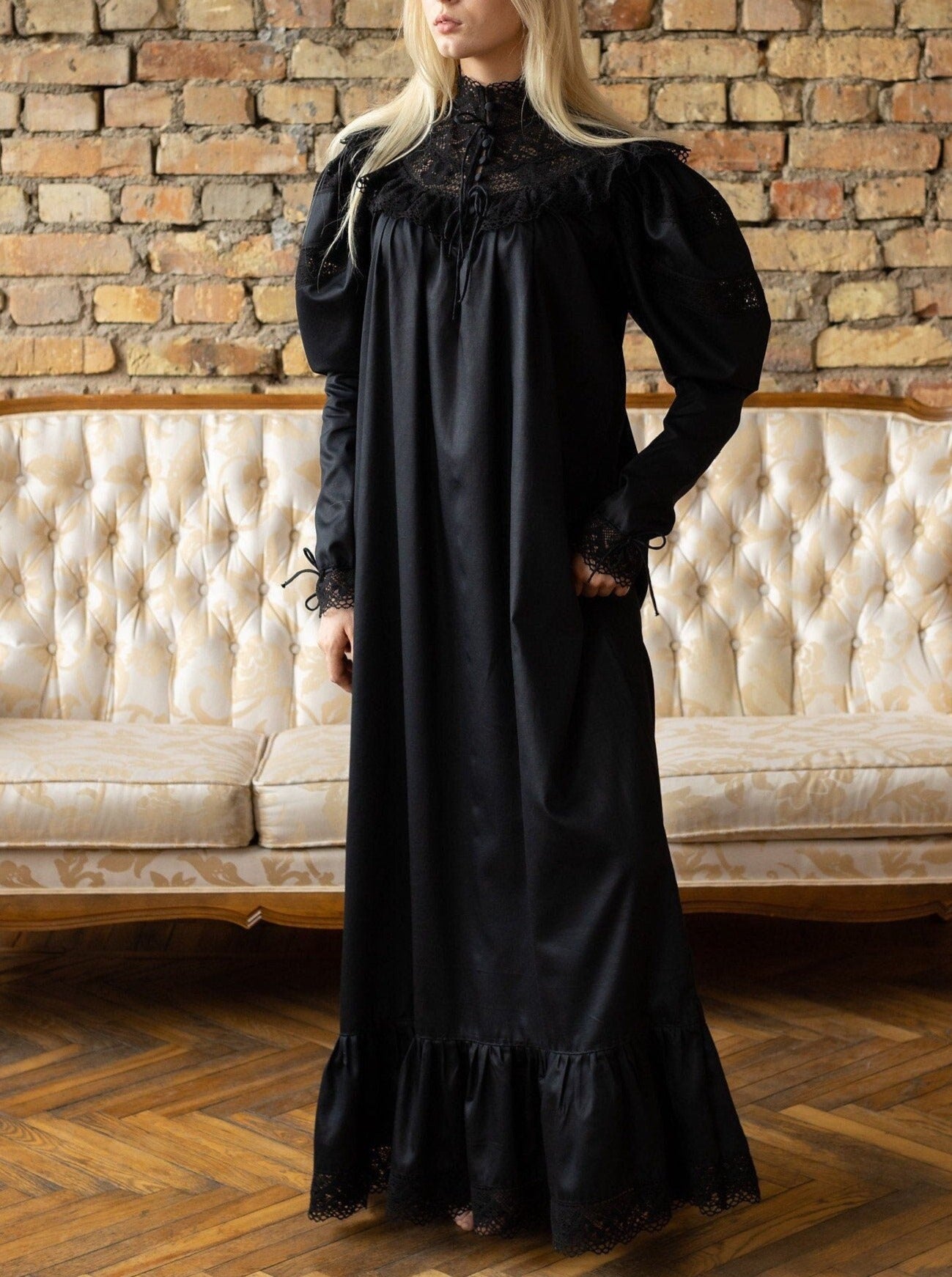 Edwardian Winter - Vintage Inspired Gown in Black Cotton