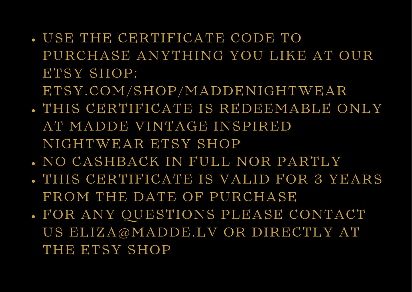 Gift Certificate for 50-500 dollars to spend at Madde shop | Gift card | The perfect last minute present | Gift voucher| Choose your present