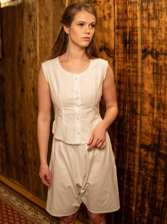 Lady Margaret - Victorian Inspired Pajamas Set in White Cotton