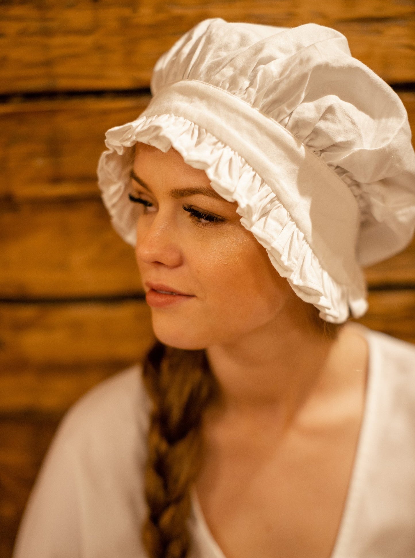 Victorian Night Ruffled Mob Cap in White Cotton