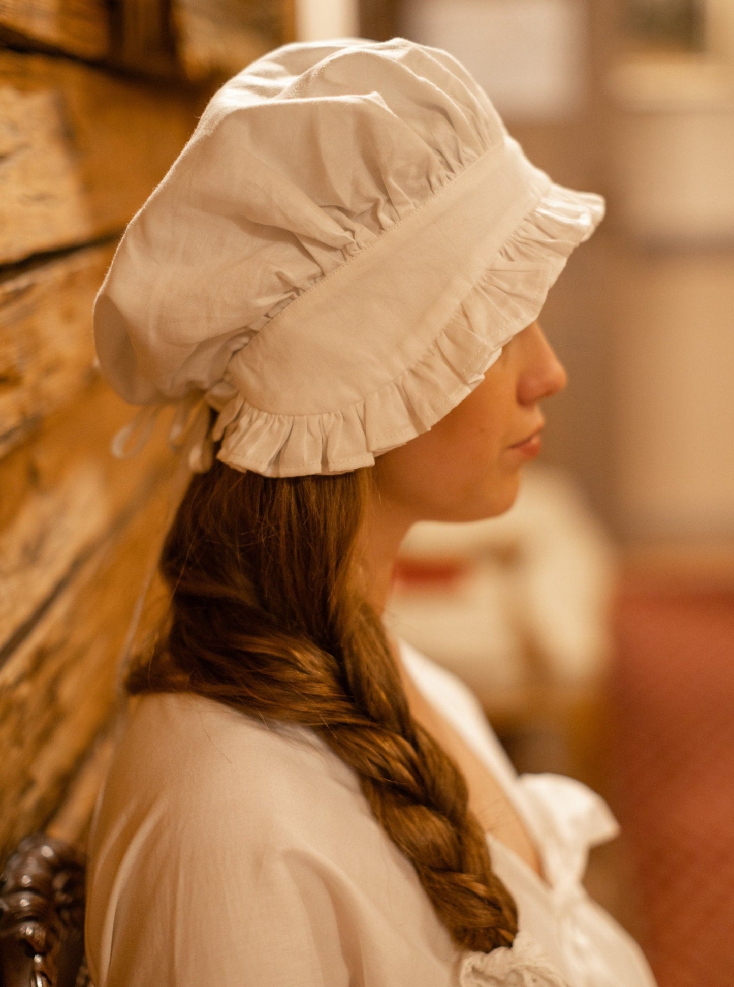 Victorian Night Ruffled Mob Cap in White Cotton