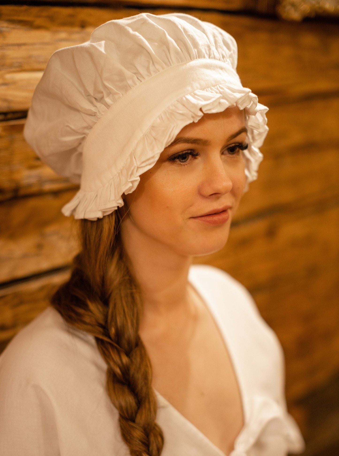 Victorian Night Ruffled Mob Cap in White Cotton