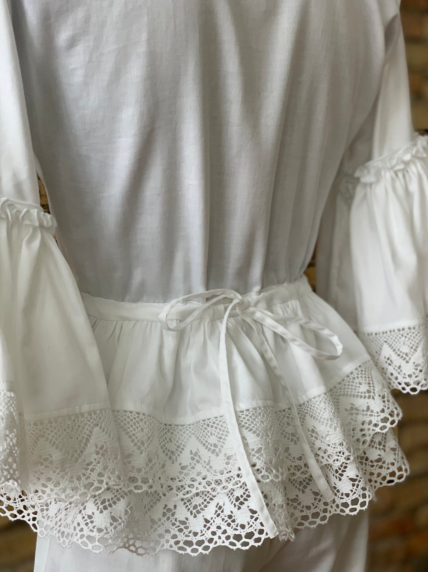 Rococo Nights Loungewear Set with Shorts in White Cotton