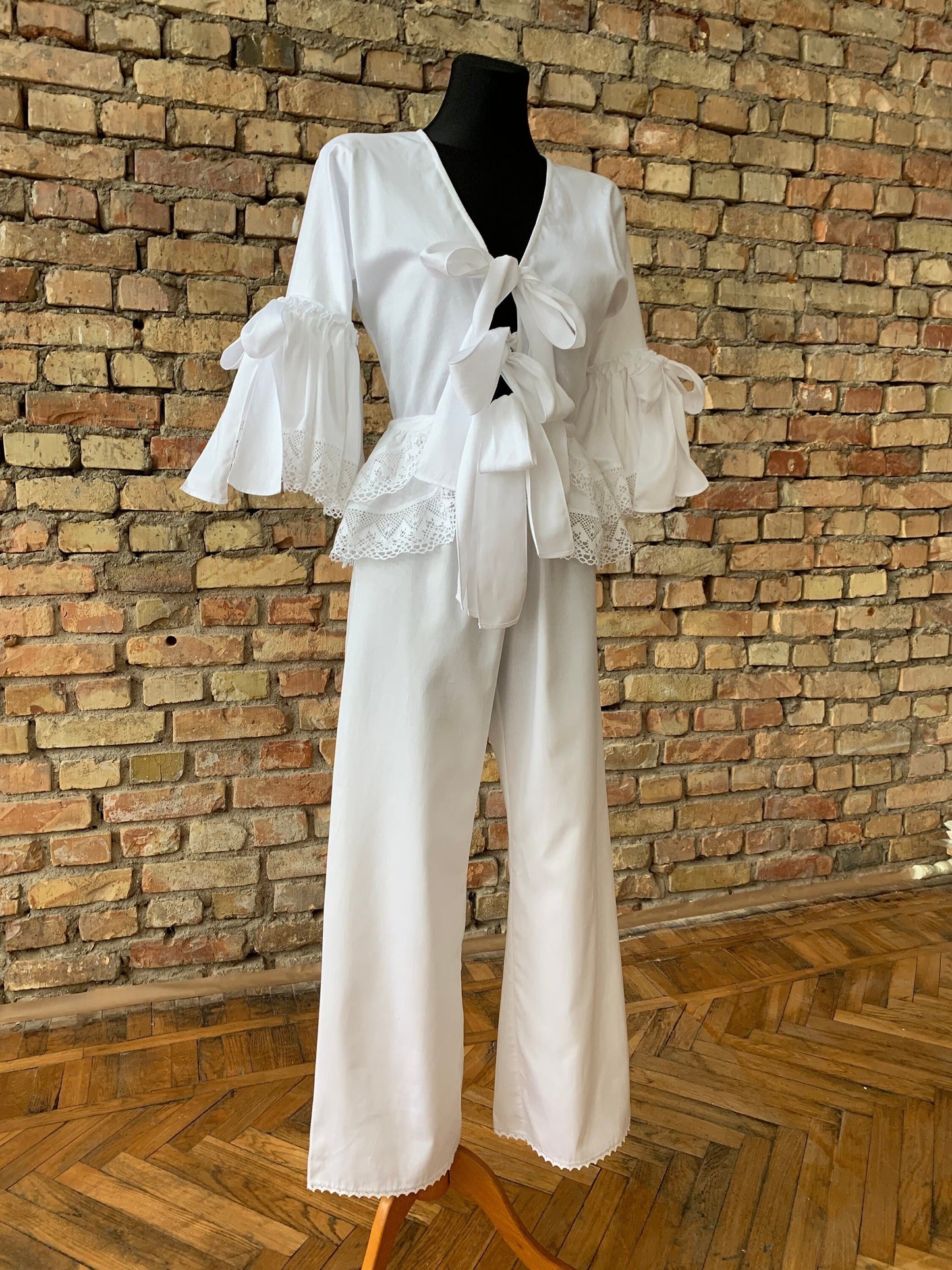 Rococo Nights - Rococo Inspired Loungewear Set in White Cotton