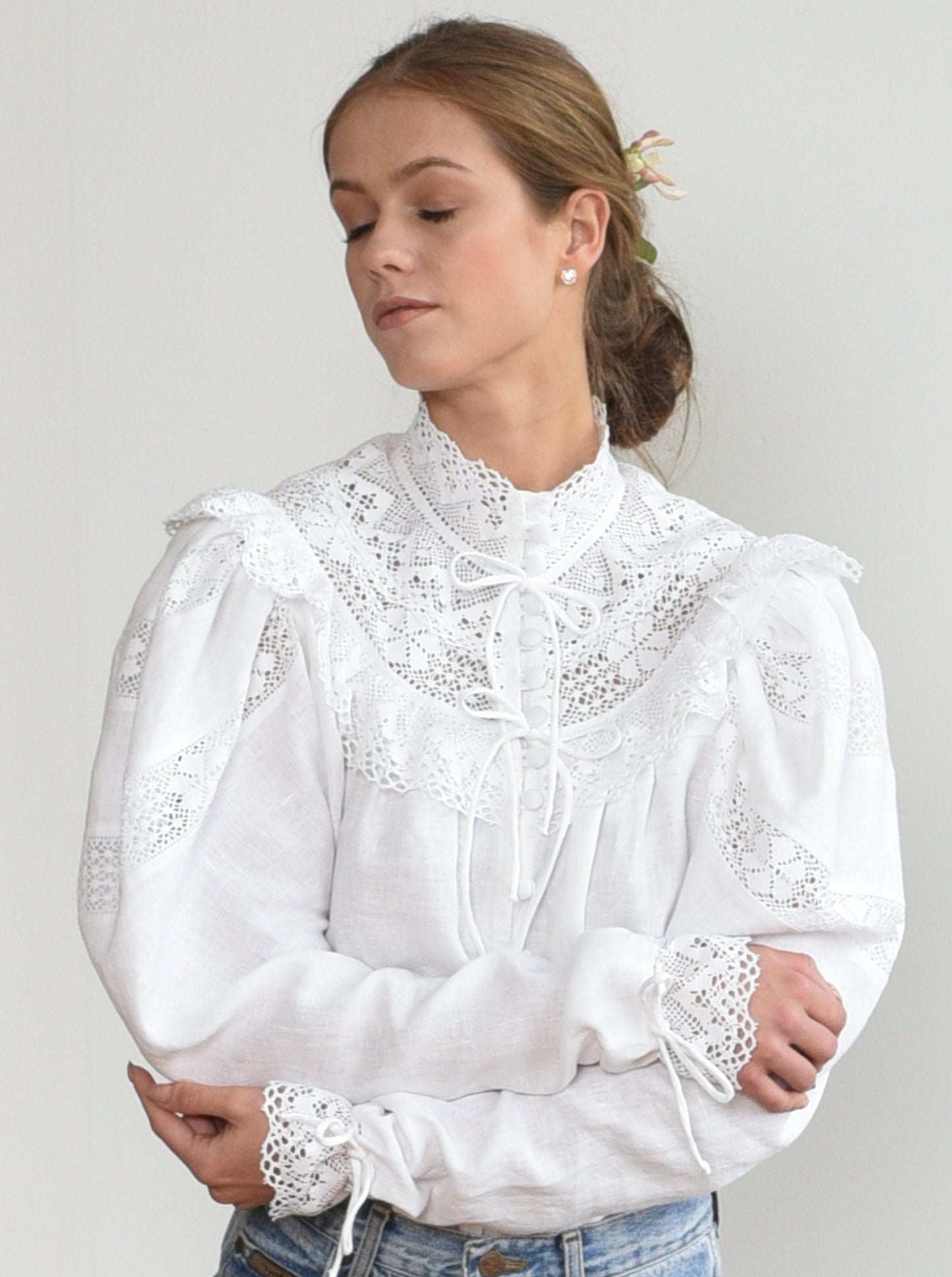 Edwardian Inspired Blouse in White Linen