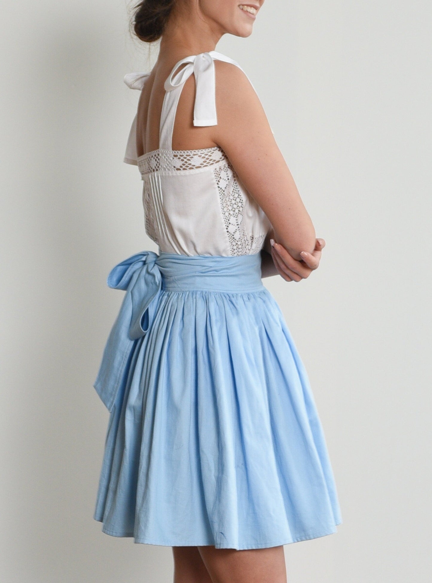 Alice in Wonderland Full Cricle Wrap Mini Skirt in Sky Blue