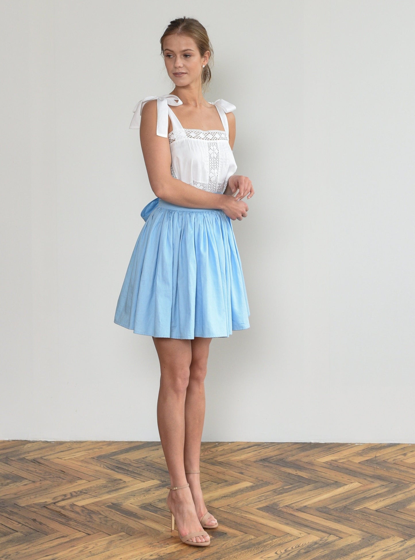 Alice in Wonderland Full Cricle Wrap Mini Skirt in Sky Blue