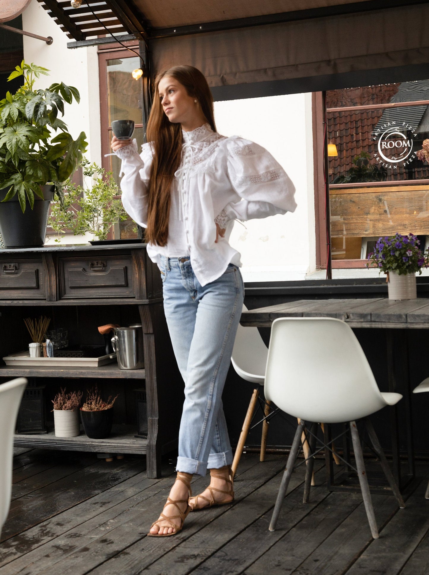 Edwardian Inspired Blouse in White Linen