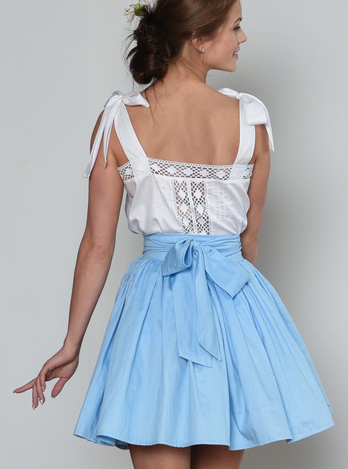 Alice in Wonderland Full Cricle Wrap Mini Skirt in Sky Blue