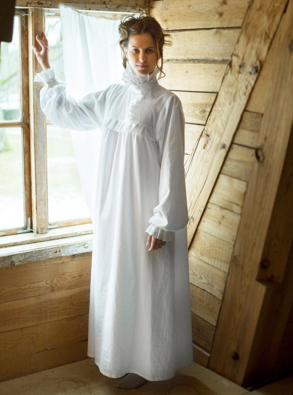 Victorian Inspired Nightgown in White Organic Cotton