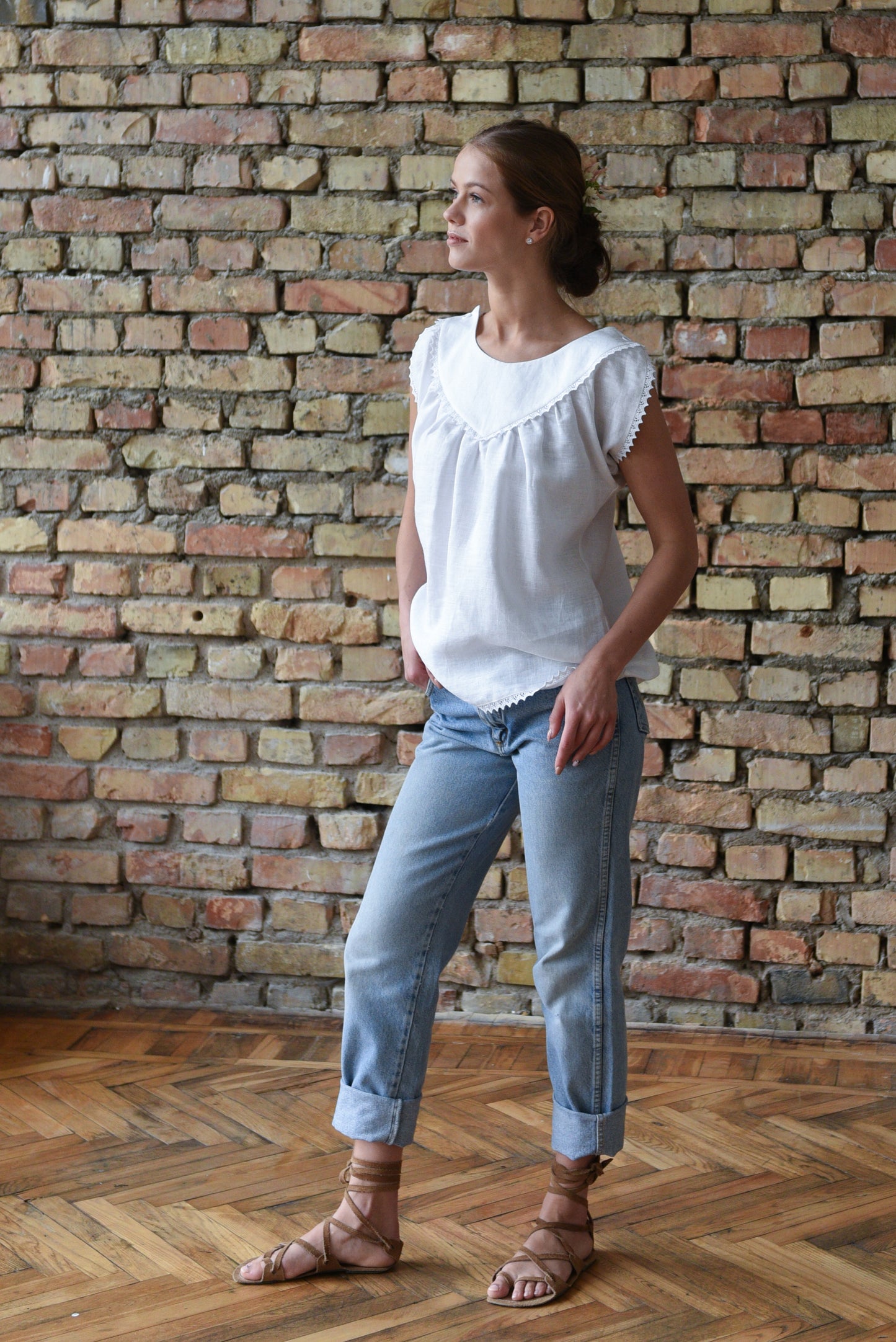 Vecpiebalgas cotton top in white linen